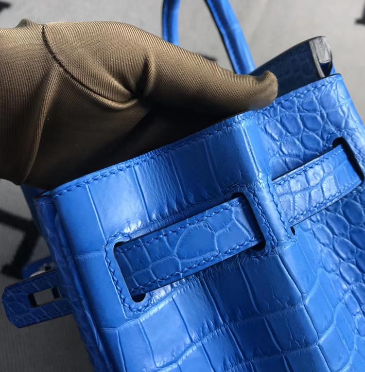 Stock Noble Hermes Blue Sky Matt Crocodile Birkin Bag30CM Silver Hardware