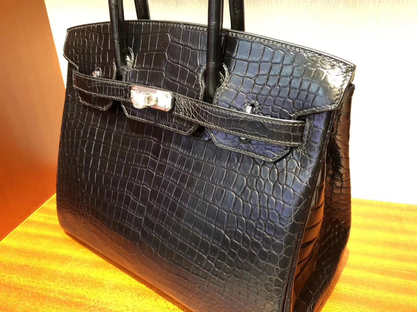Stock Hermes CK89 Noir Matt Crocodile Birkin30CM Women&#8217;s Bag Silver Hardware