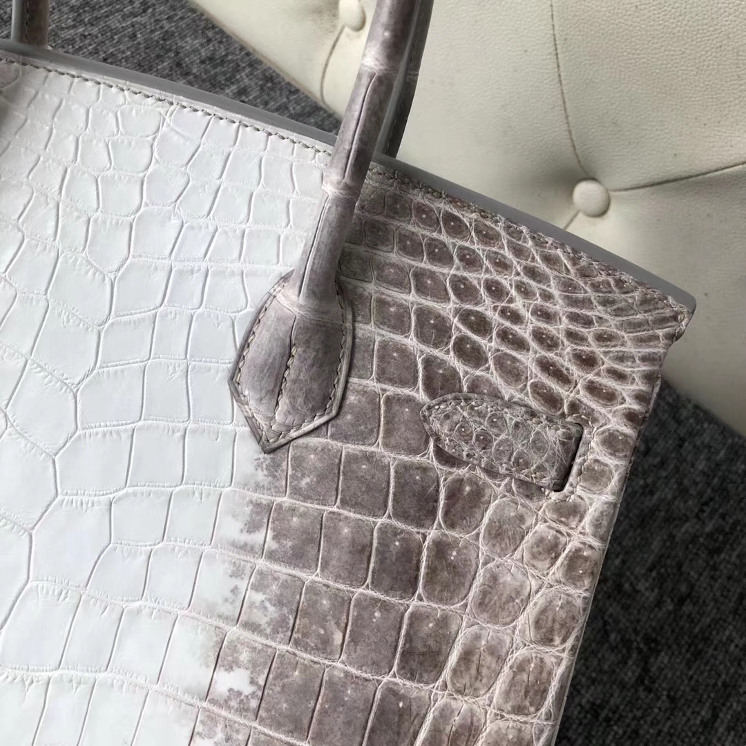 Elegant Hermes Crocodile Leather Birkin Bag30CM in Himalaya Color Silver Hardware