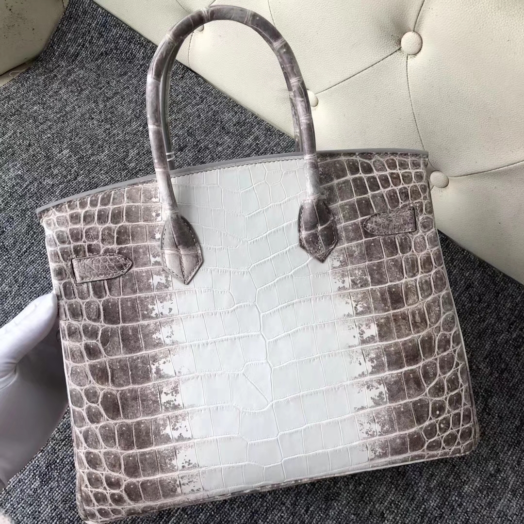 Stock Hermes Himalaya White Crocodile Leather Birkin30CM Women&#8217;s Bag Silver Hardware