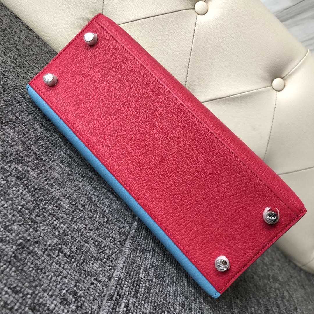 Customize Hermes Tri-color Chever Leather Kelly25cm Bag Silver Hardware
