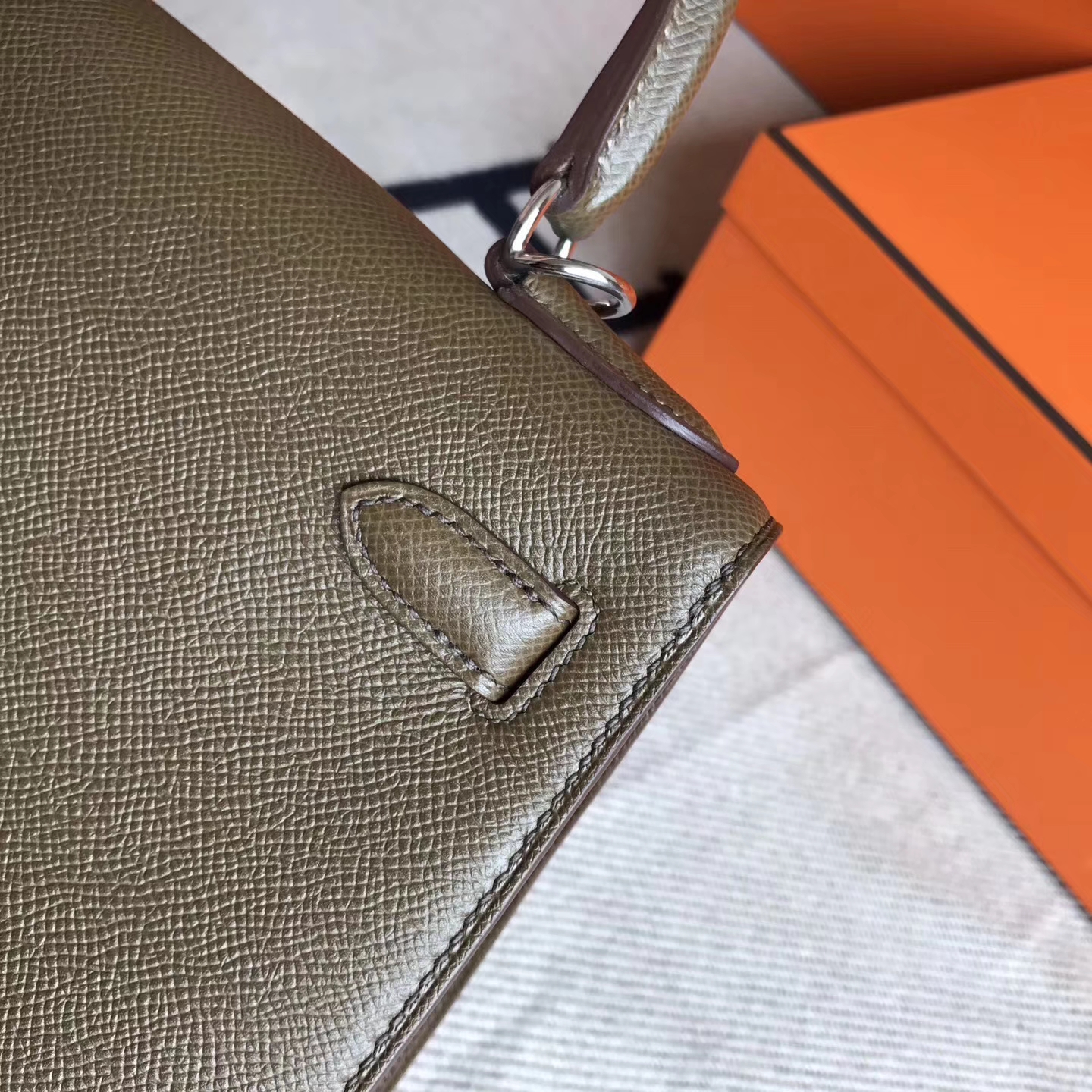 Luxury Hermes CK3g Alezan Epsom Leather Kelly28cm Tote Bag Silver Hardware