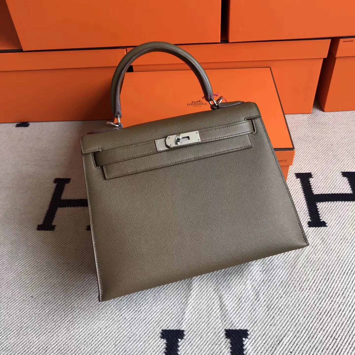 Luxury Hermes CK3g Alezan Epsom Leather Kelly28cm Tote Bag Silver Hardware