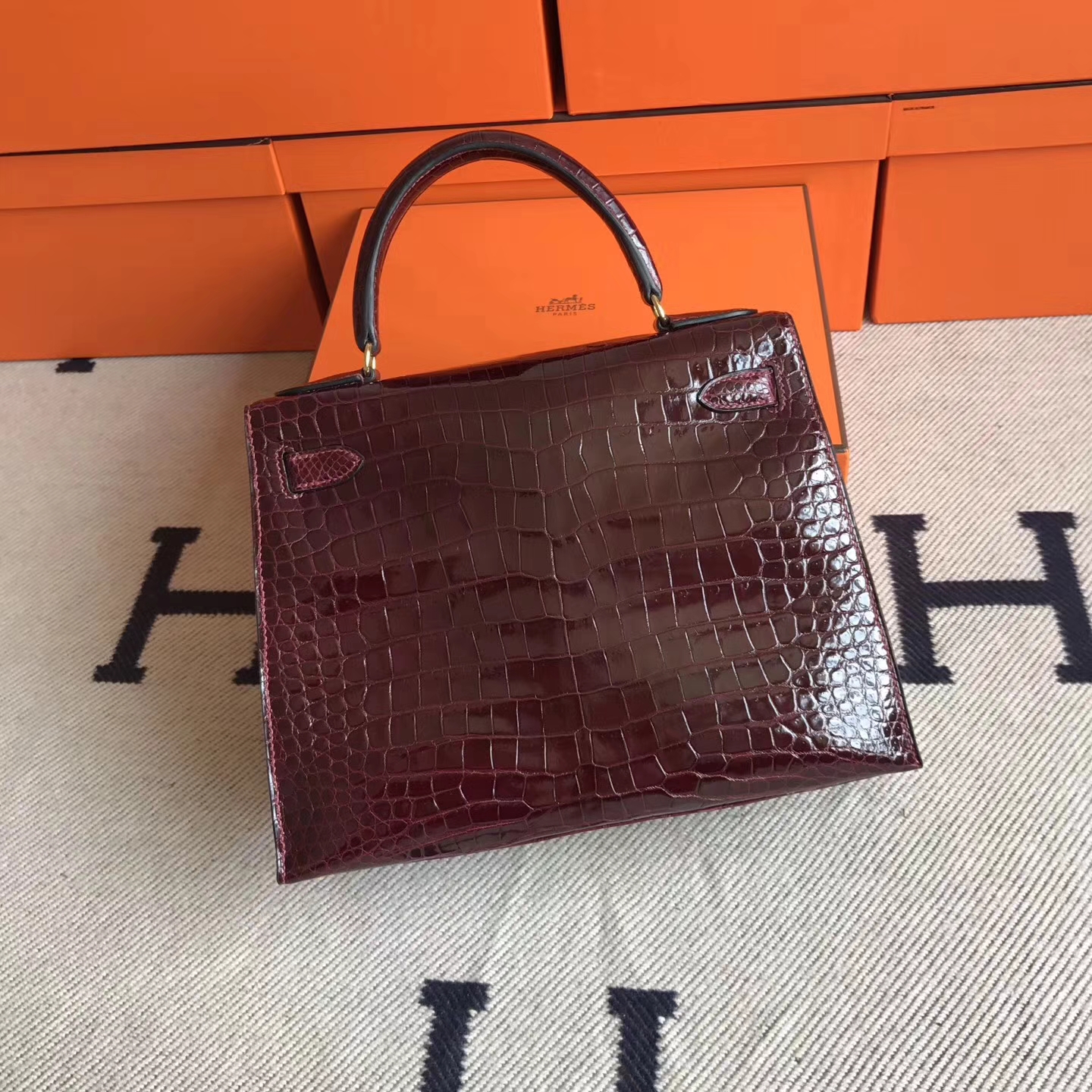 Discount Hermes CK57 Bordeaux Crocodile Shiny Leather Kelly28cm Bag