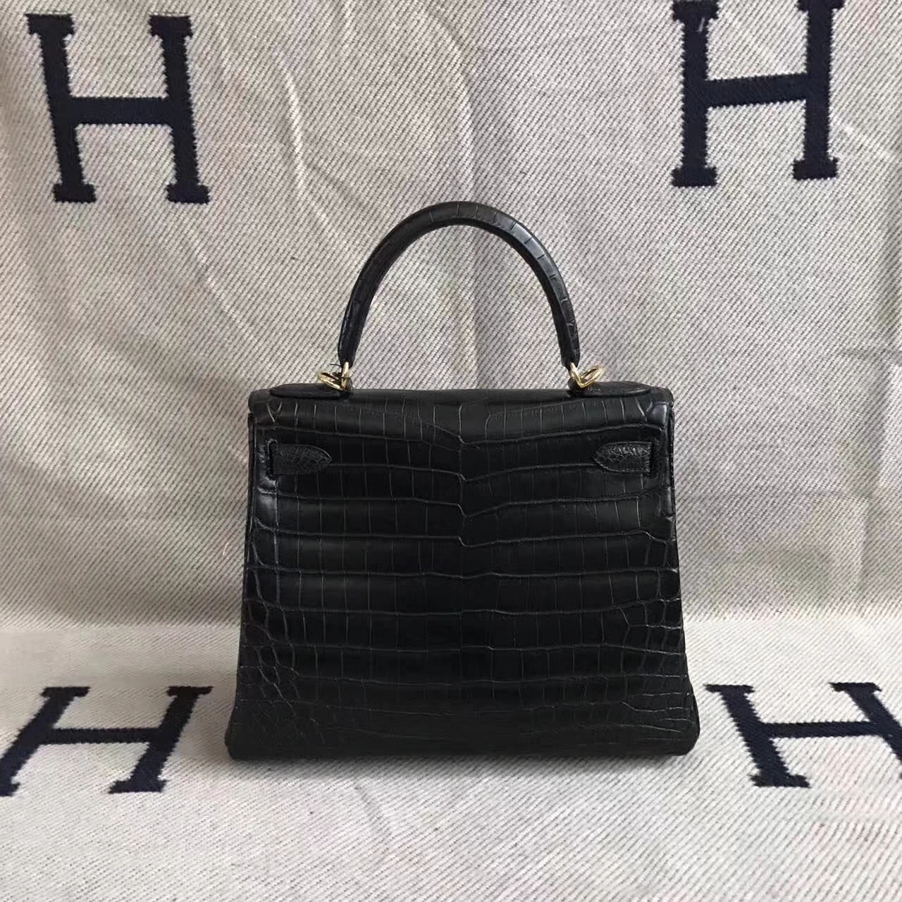 Discount Hermes CK89 Black Matt Crocodile Kelly Bag28cm Gold Hardware