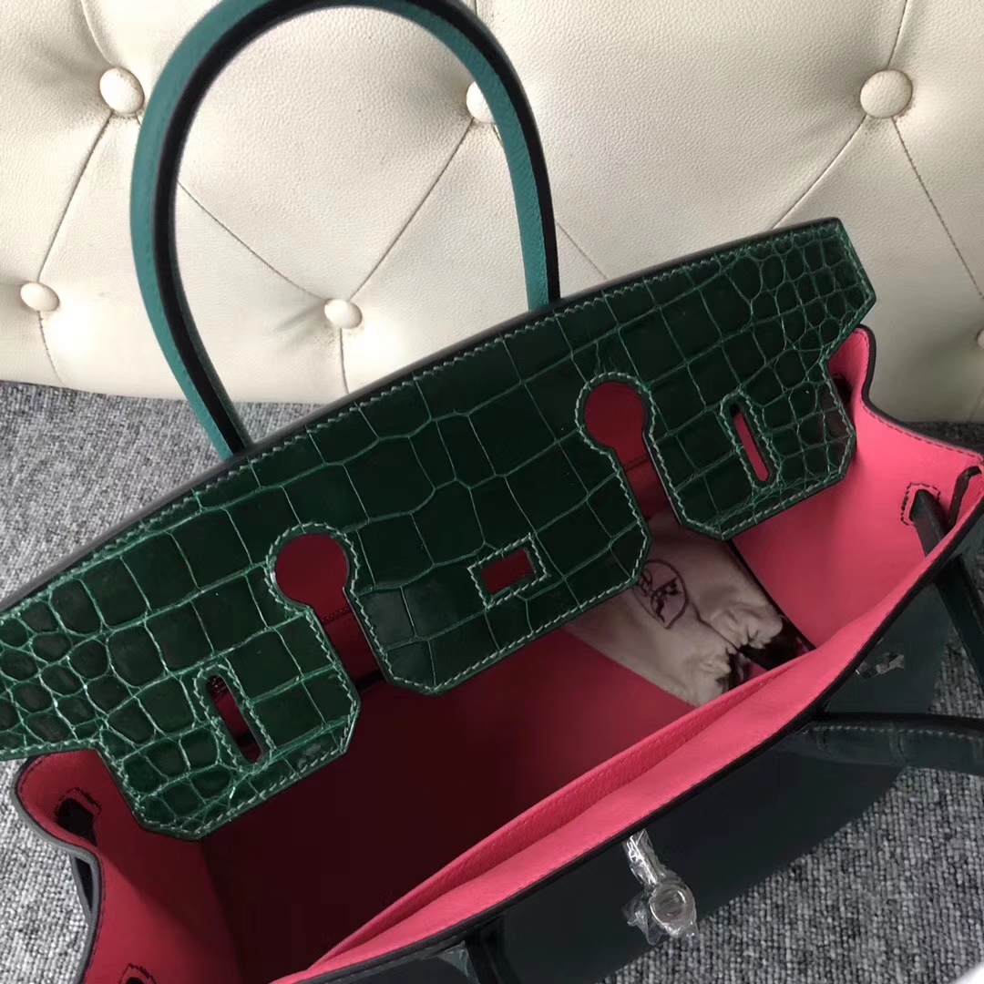 Discount Hermes Multi-color Shiny Crocodile/Chevre Leather Birkin30CM Bag Silver Hardware