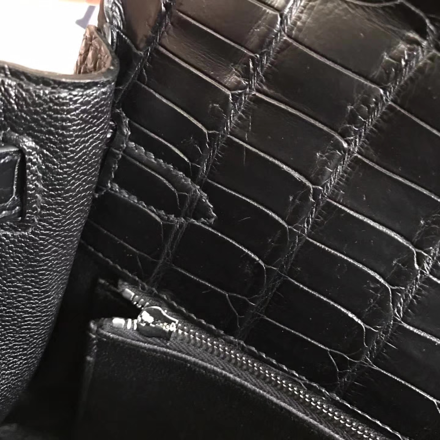 Luxury Hermes Matt Crocodile Kelly28cm Handbag in CK89 Black Silver Hardware
