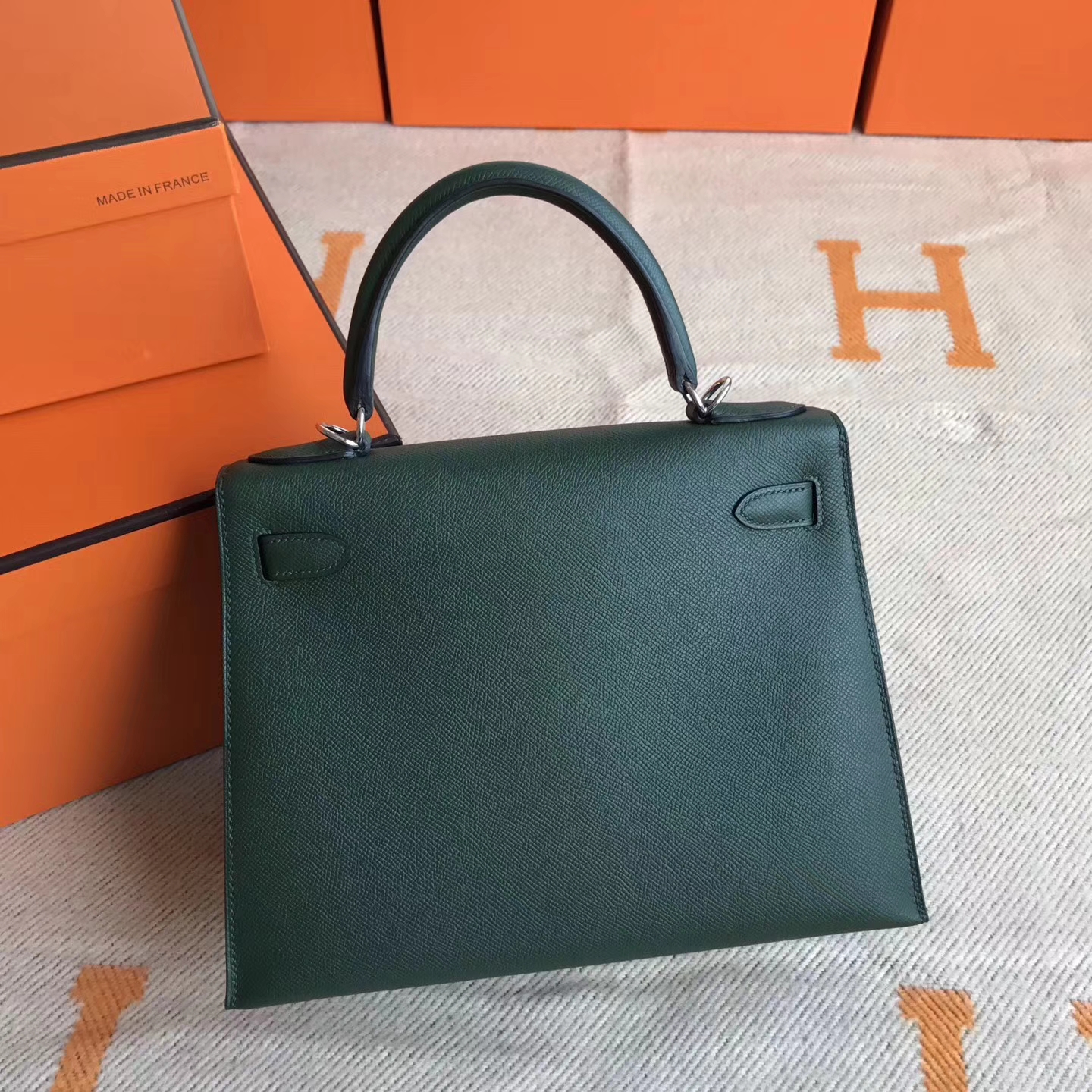 Discount Hermes 2Q English Green Epsom Leather Kelly28cm Bag Women&#8217;s Handbag