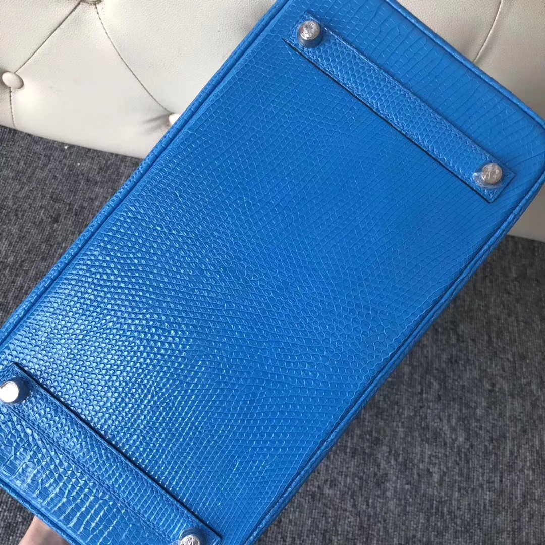 Customization Hermes 7W Blue Izmir Lizard Leather Birkin30CM Bag Silver Hardware