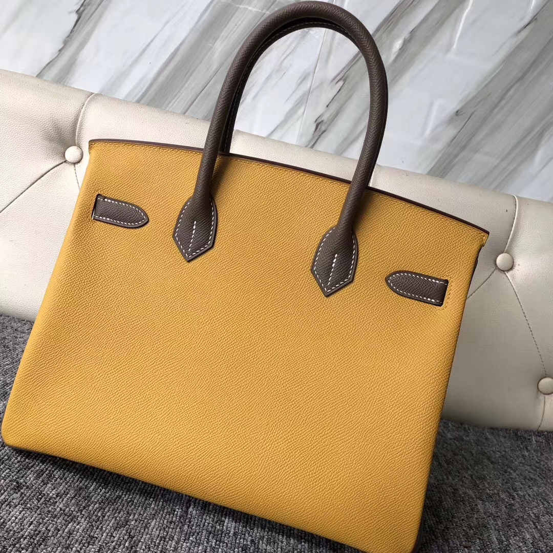 Fashion Hermes 9D Ambre/CK18 Etoupe Epsom Calf Birkin Bag30CM Gold Hardware