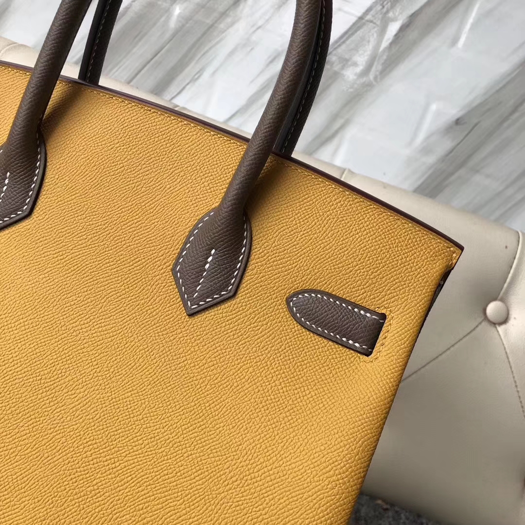Fashion Hermes 9D Ambre/CK18 Etoupe Epsom Calf Birkin Bag30CM Gold Hardware