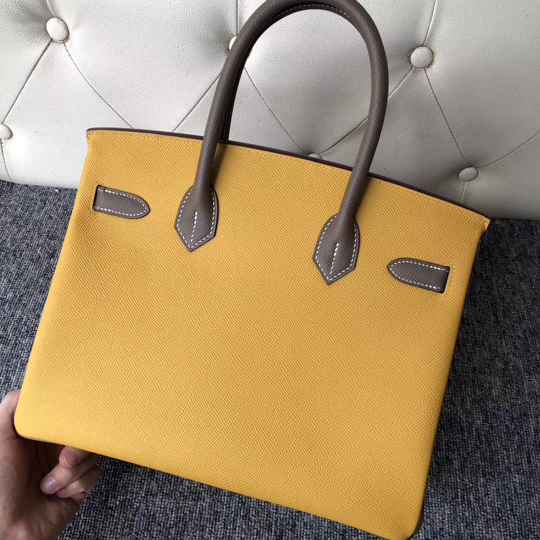 Fashion Hermes 9D Ambre/CK18 Etoupe Epsom Calf Birkin Bag30CM Gold Hardware