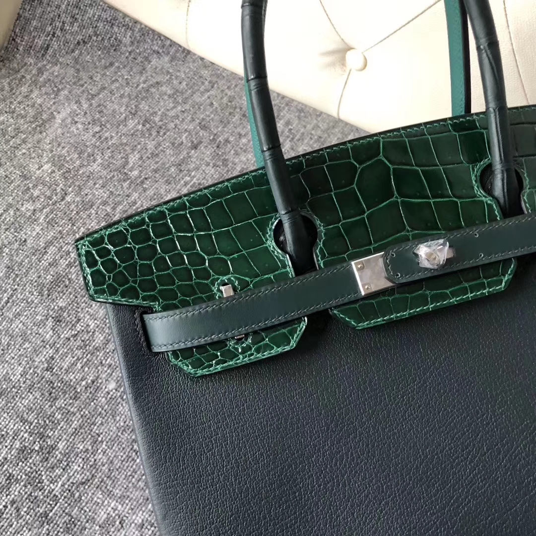 New Hermes Eight-color Shiny Crocodile/Chevre Leather Touch Series Birkin Bag30CM