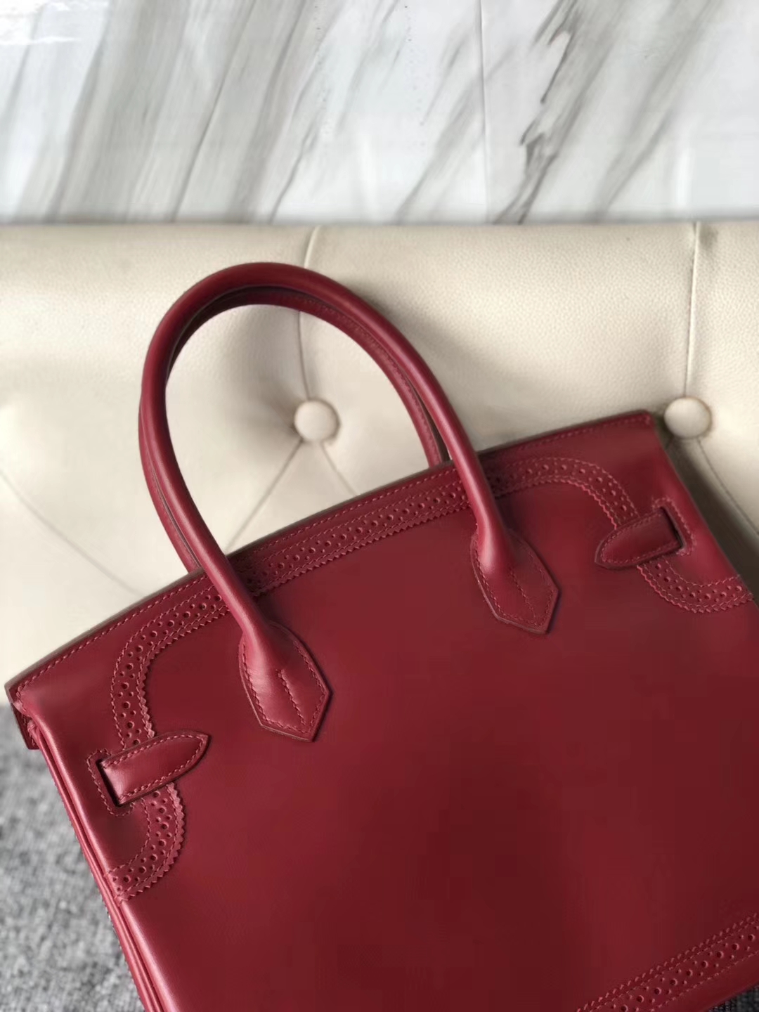 New Hermes Rouge Ruby Boxcalf Ghillies Birkin Bag30cm Silver Hardware