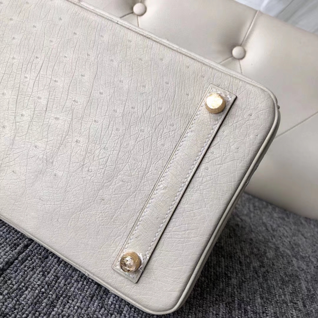 Fashion Hermes 3C Wool White KK Ostrich Birkin Bag30cm Gold Hardware