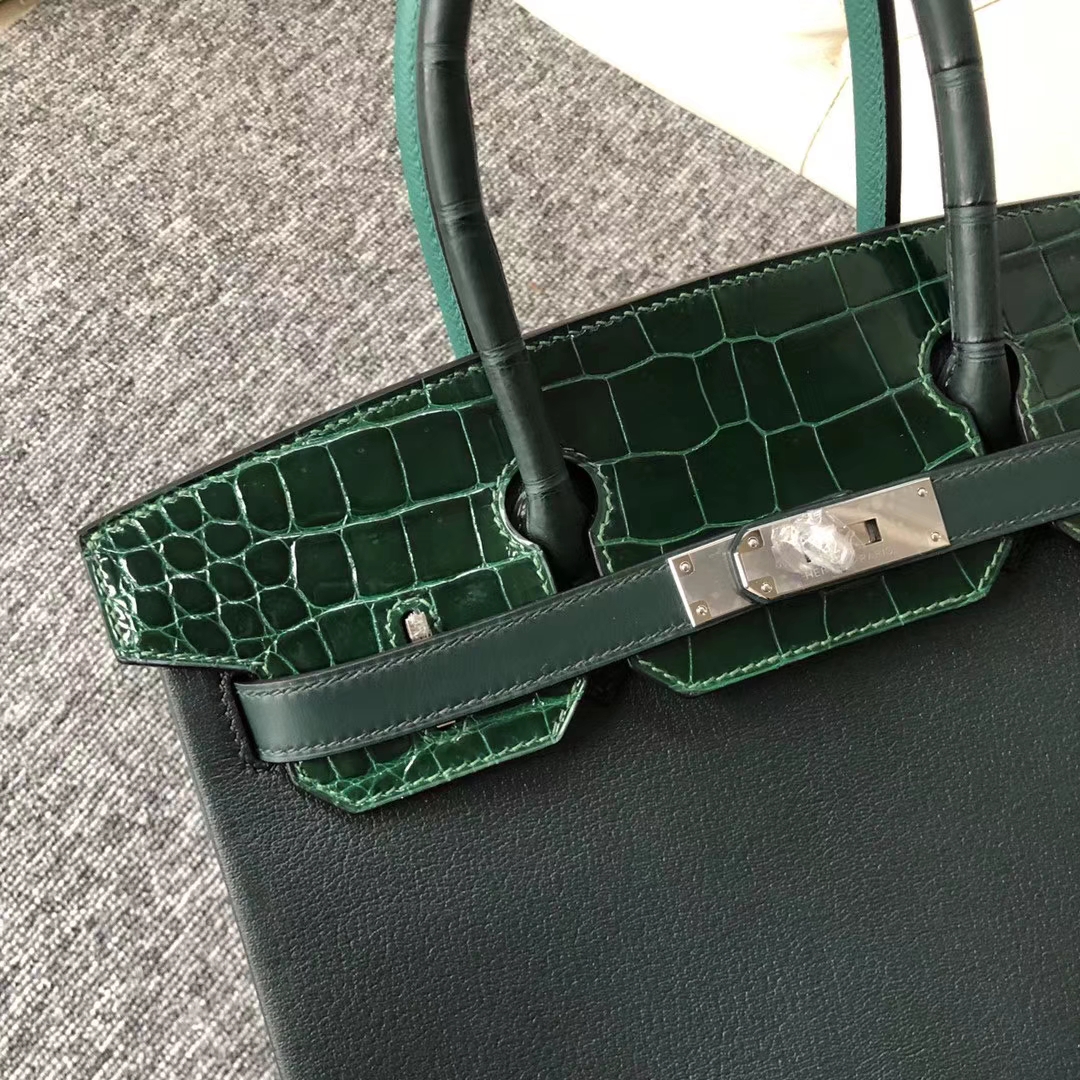 Stock Hermes Eight-color Shiny Crocodile/Togo Leather Birkin30CM Bag Silver Hardware