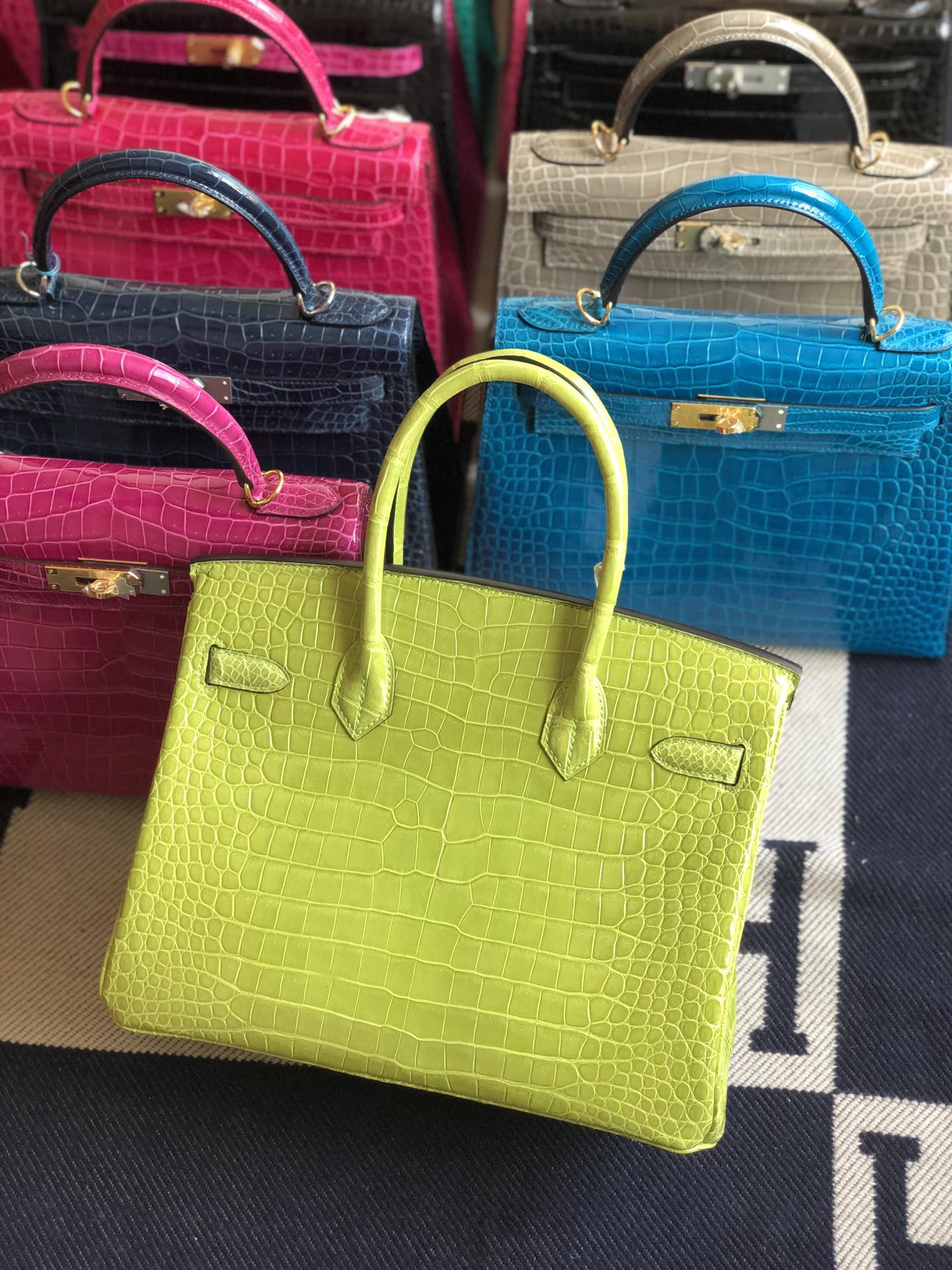 Stock Hermes 6R Kiwi Green Porosus Crocodile Birkin30CM Bag Silver Hardware