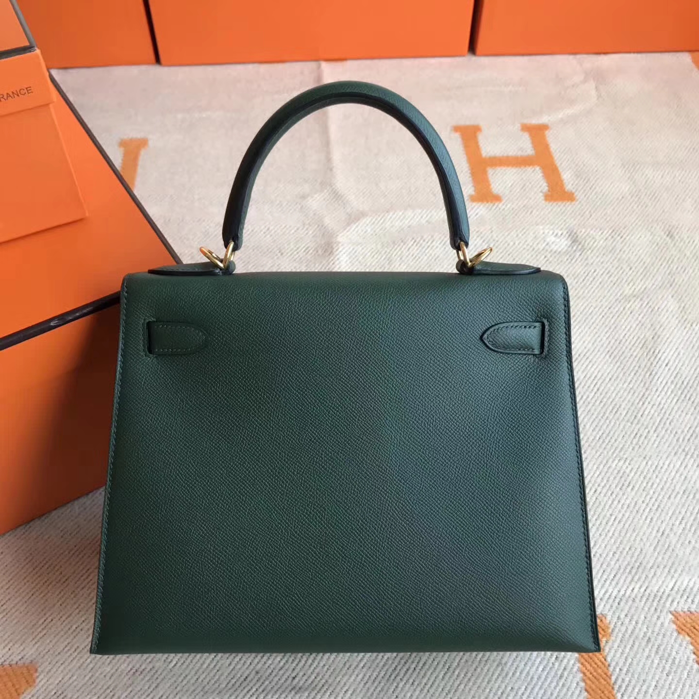 Discount Hermes 2Q English Green Epsom Leather Kelly28cm Bag Women’s Handbag