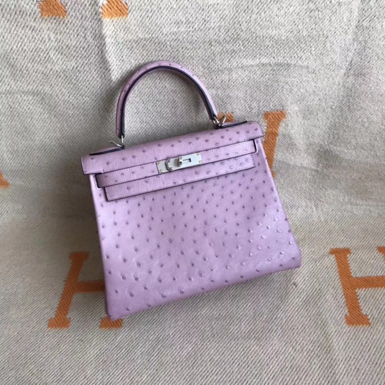 Hermes Lavender Purple Ostrich Leather Kelly Bag 28cm
