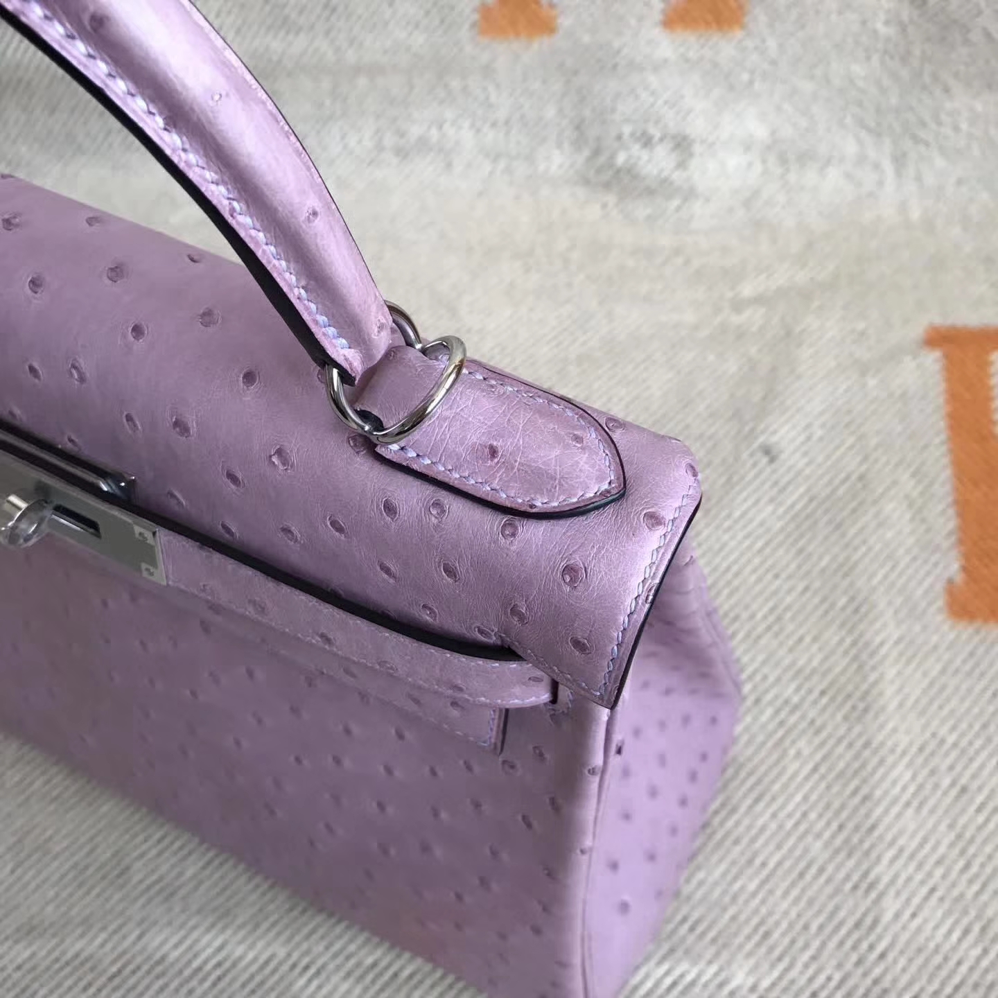 Wholesale Hermes Lavender Purple Ostrich Leather Kelly Bag28cm