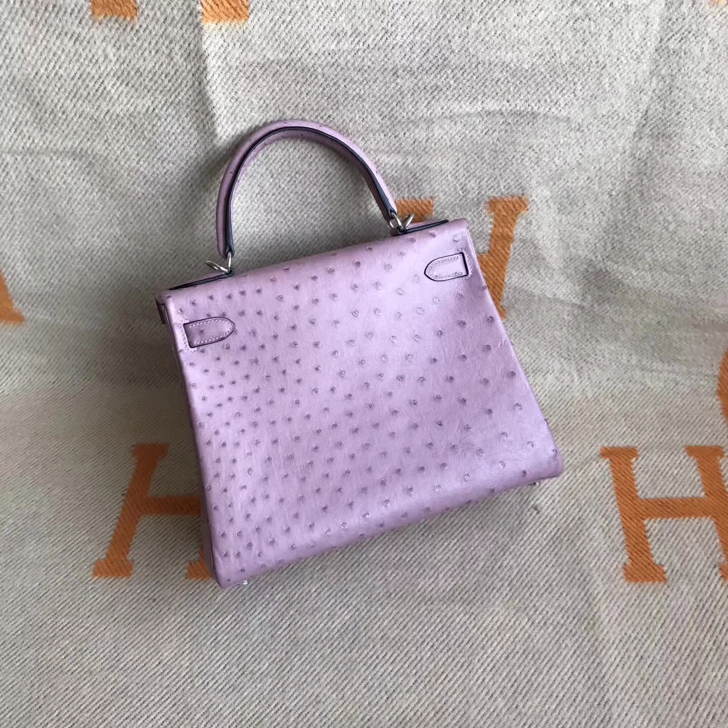Wholesale Hermes Lavender Purple Ostrich Leather Kelly Bag28cm