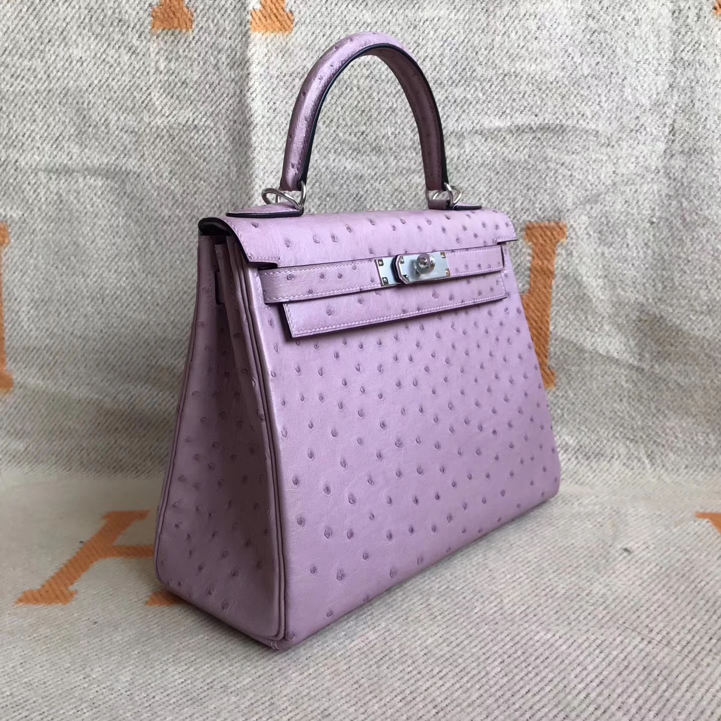 Wholesale Hermes Lavender Purple Ostrich Leather Kelly Bag28cm