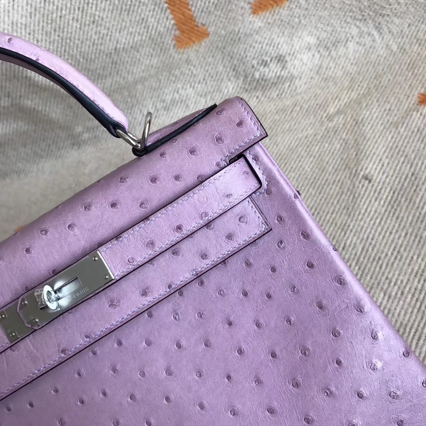 Wholesale Hermes Lavender Purple Ostrich Leather Kelly Bag28cm
