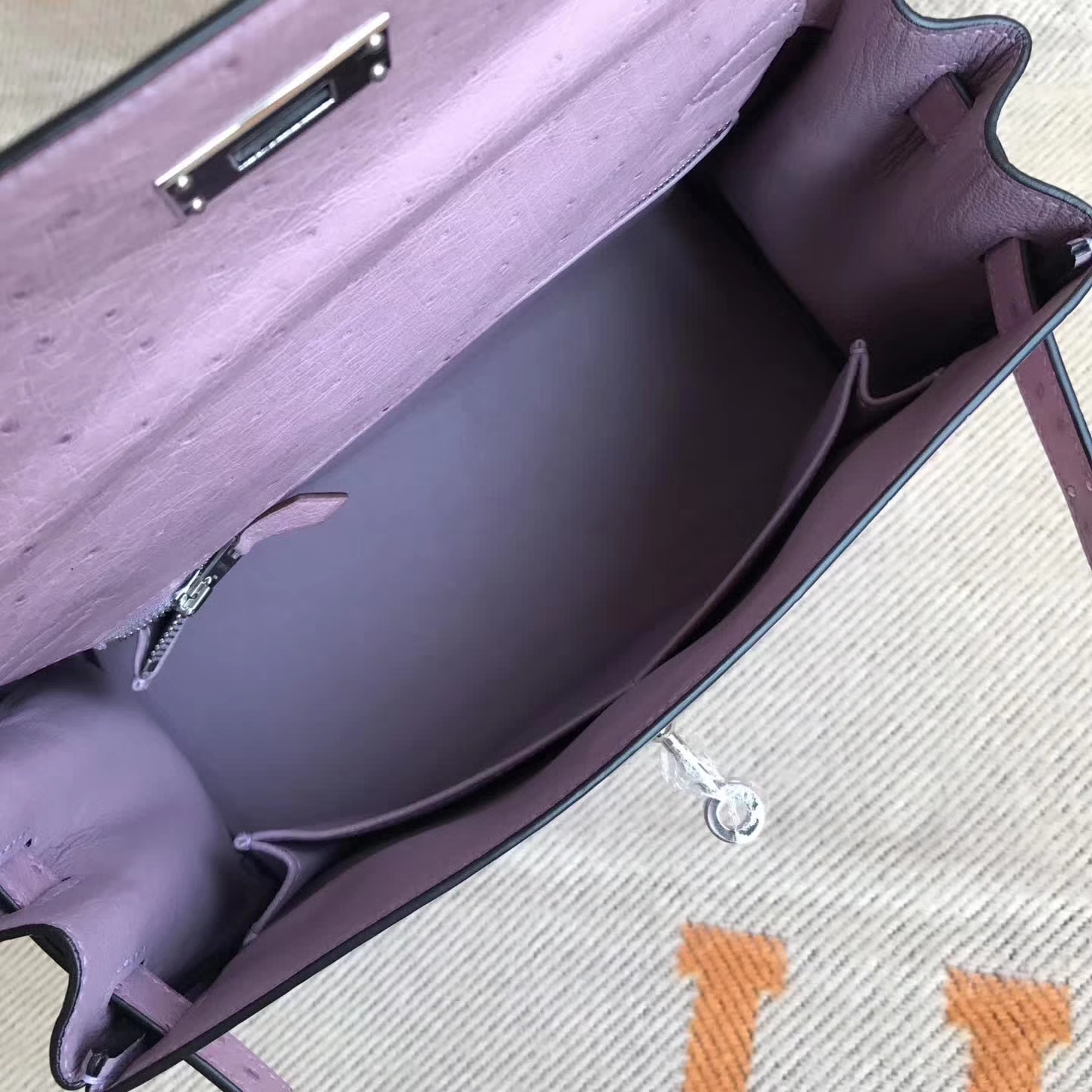 Wholesale Hermes Lavender Purple Ostrich Leather Kelly Bag28cm