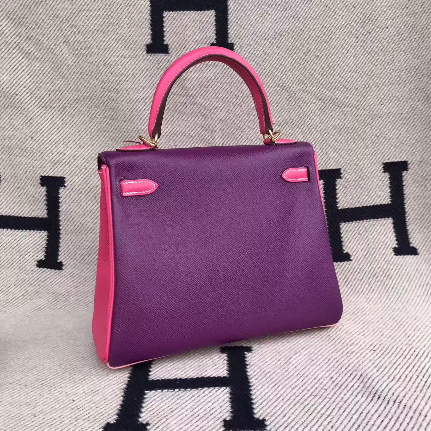 Pretty Hermes Tri-color Epsom Calfskin Retourne Kelly Bag Gold Hardware