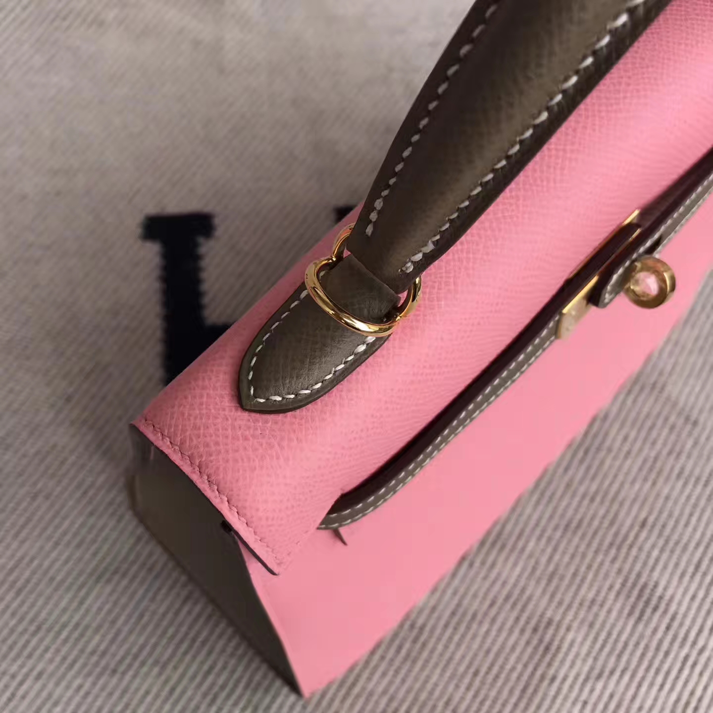 Hand Stitching Hermes Double-color Epsom Calfskin Sellier Kelly28cm Tote Bag