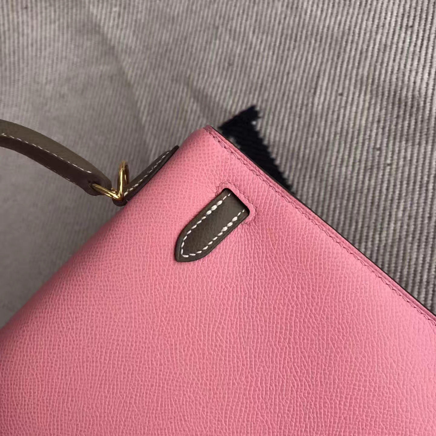 Hand Stitching Hermes Double-color Epsom Calfskin Sellier Kelly28cm Tote Bag