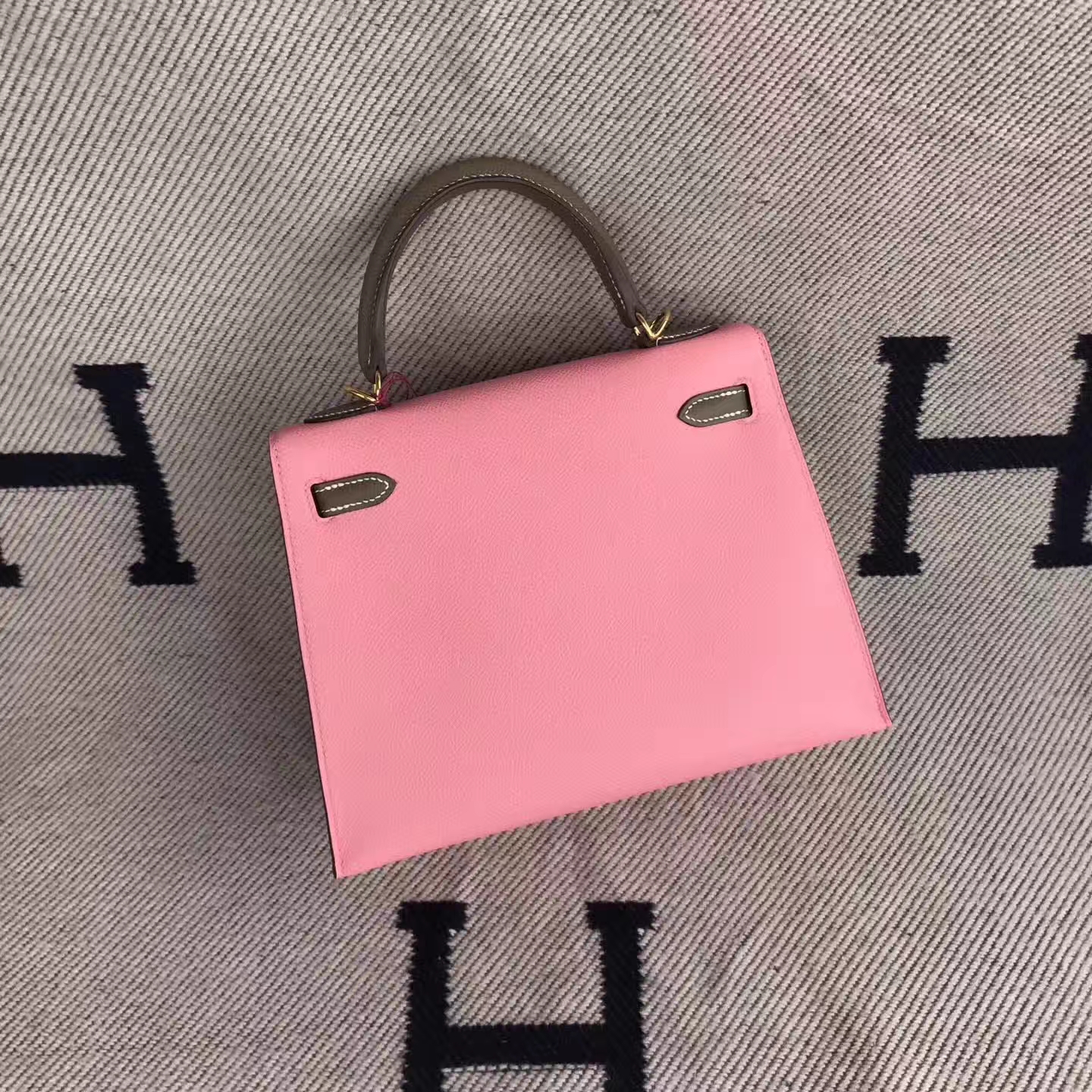 Hand Stitching Hermes Double-color Epsom Calfskin Sellier Kelly28cm Tote Bag