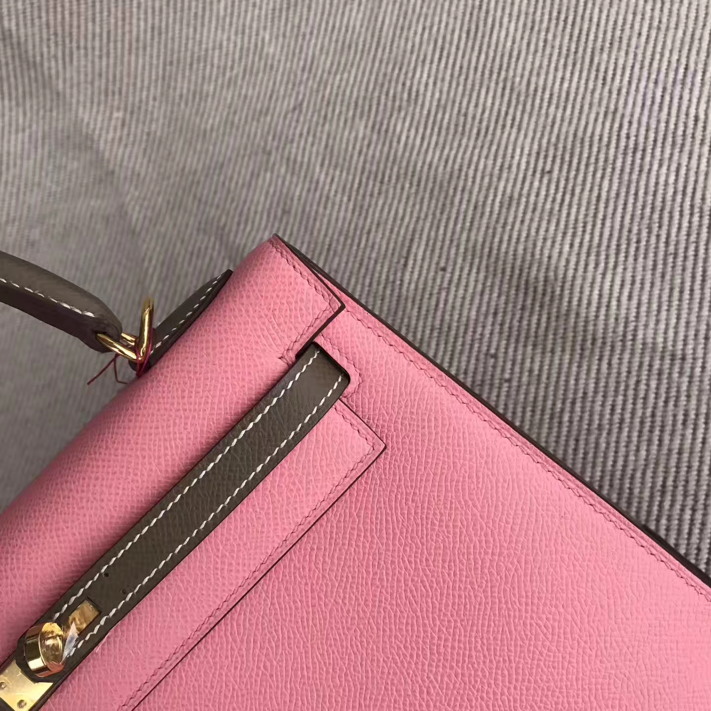 Hand Stitching Hermes Double-color Epsom Calfskin Sellier Kelly28cm Tote Bag