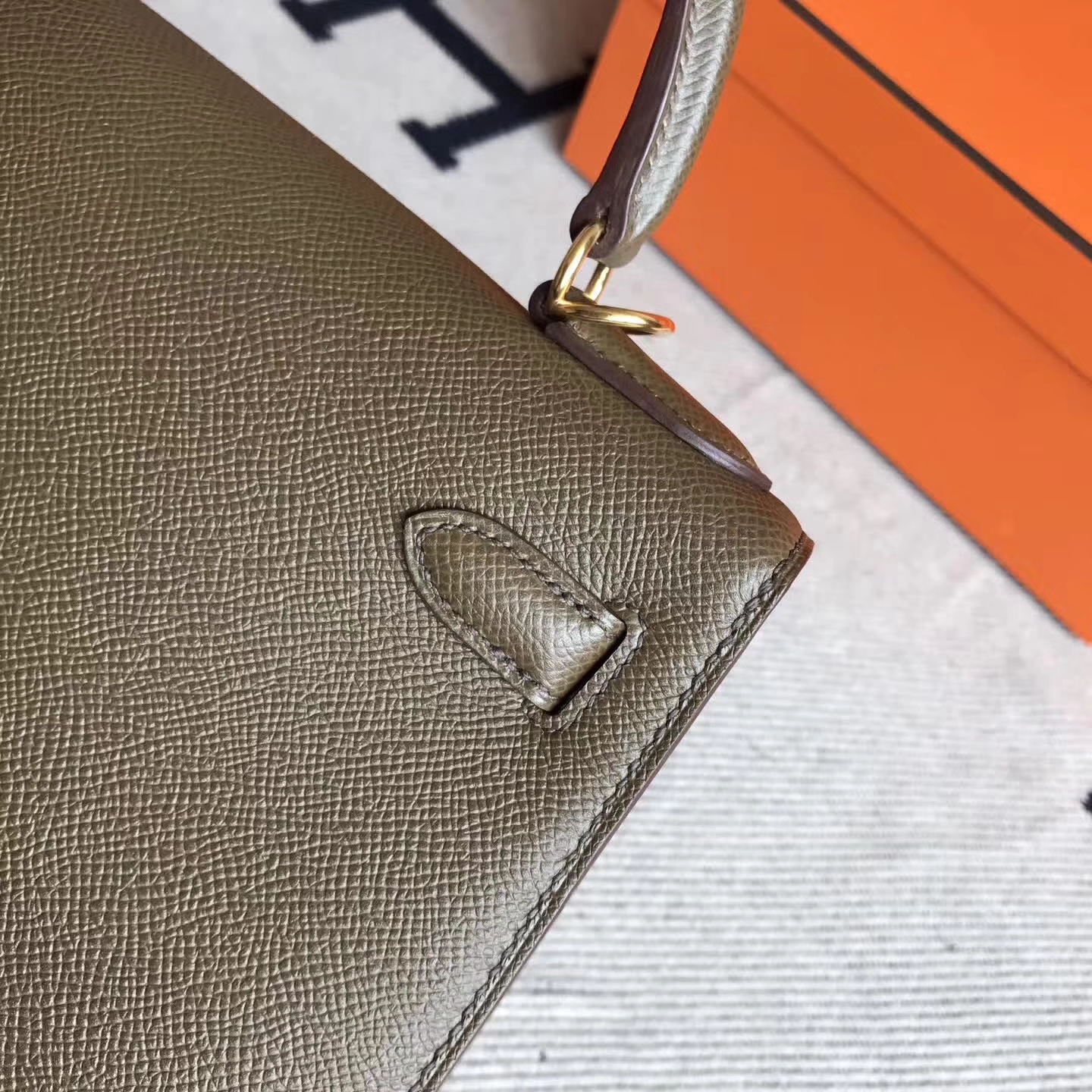 Hand Stitching Hermes Kelly28CM Bag Brown Epsom Calfskin Gold Hardware