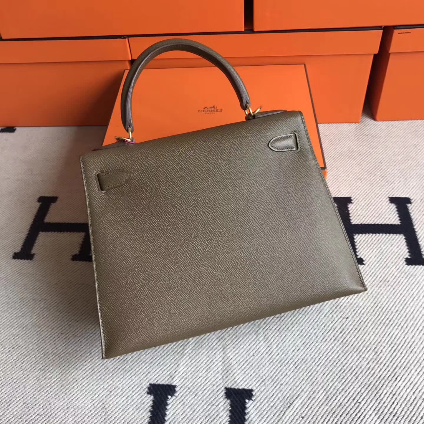 Hand Stitching Hermes Kelly28CM Bag Brown Epsom Calfskin Gold Hardware