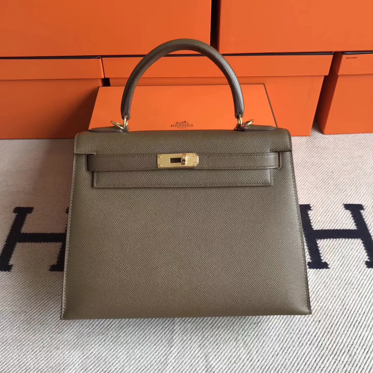 Hand Stitching Hermes Kelly28CM Bag Brown Epsom Calfskin Gold Hardware