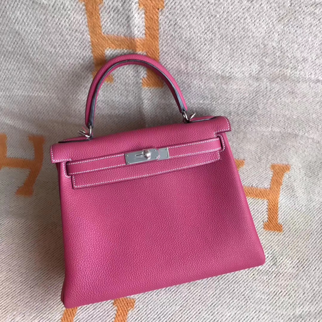 New Arrival Hermes L3 Fuchsia Togo Calfskin Kelly Bag 28cm Silver Hardware