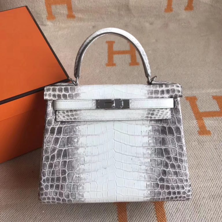 Hermes Kelly 28CM Bag Himalaya Crocodile Leather Silver Hardware
