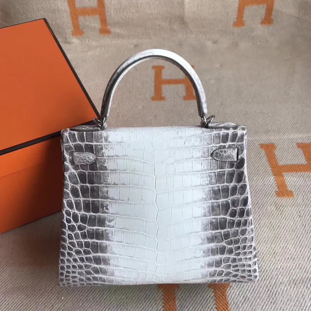 Elegant Hermes Kelly28CM Bag Himalaya Crocodile Leather Silver Hardware