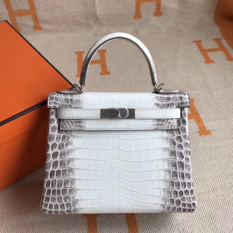Hermes Kelly 28cm Bag Himalaya Crocodile Leather Silver Hardware