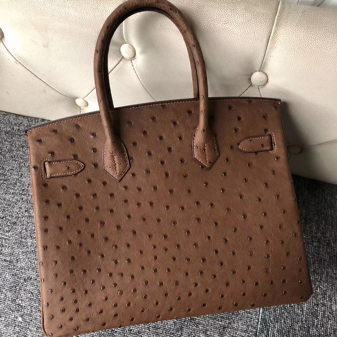 Customize Hermes Chocolate KK Ostrich Birkin30cm Bag Gold Hardware