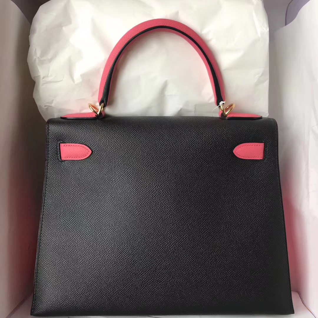 Wholesale Hermes CK89 Black &#038; 8W Rose Lipstick Epsom Calfskin Kelly Bag28CM