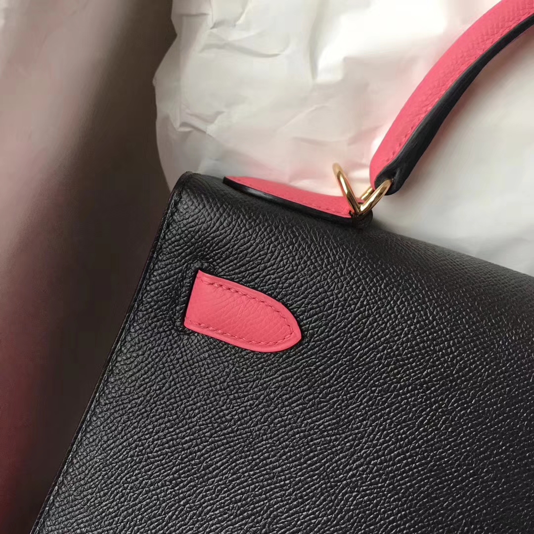 Wholesale Hermes CK89 Black &#038; 8W Rose Lipstick Epsom Calfskin Kelly Bag28CM