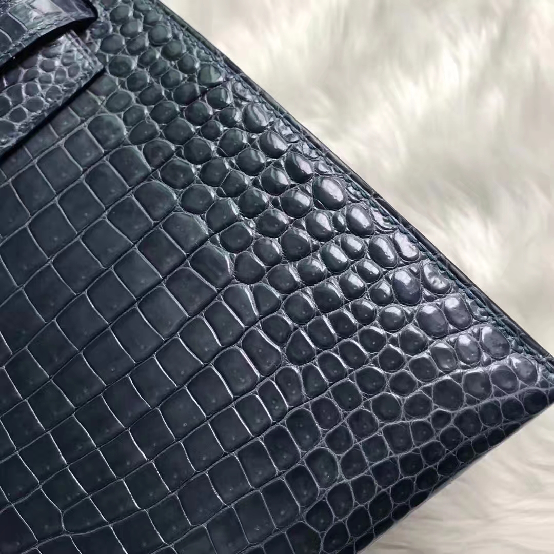 Noble Hermes N7 Blue Tampete Porosus Shiny Crocodile Kelly Bag28CM