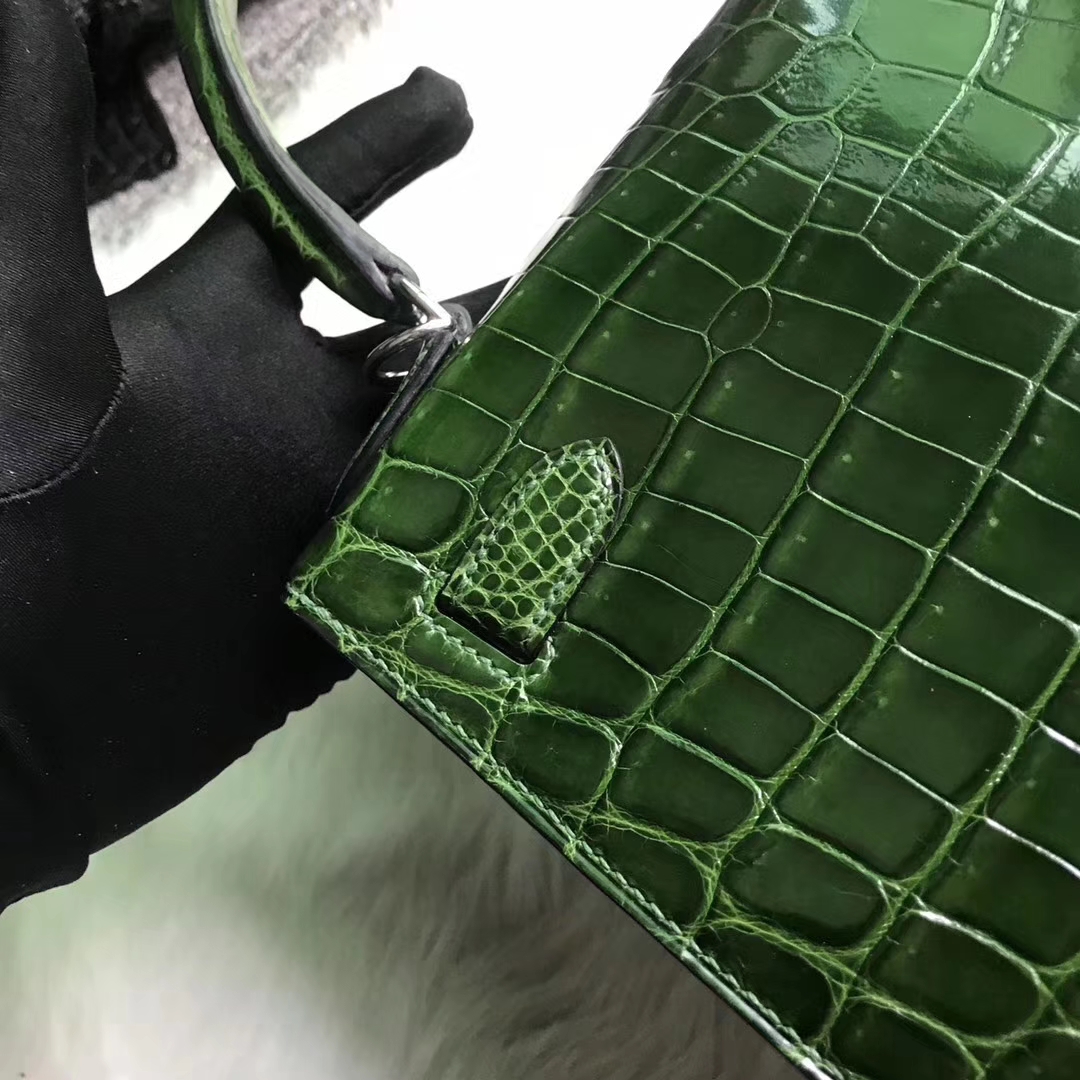 Noble Hermes CK67 Vert Fonce Shiny Crocodile Leather Kelly28CM Bag