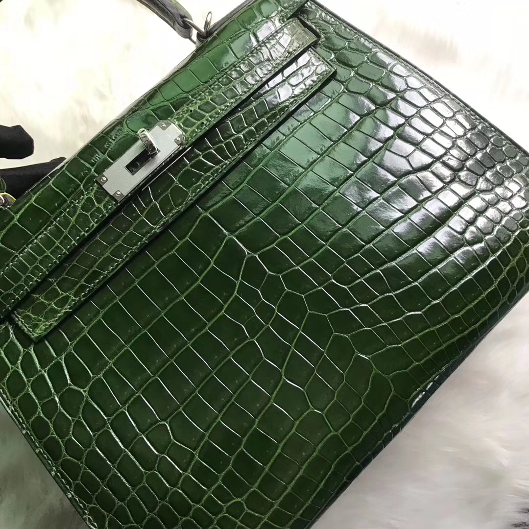 Noble Hermes CK67 Vert Fonce Shiny Crocodile Leather Kelly28CM Bag