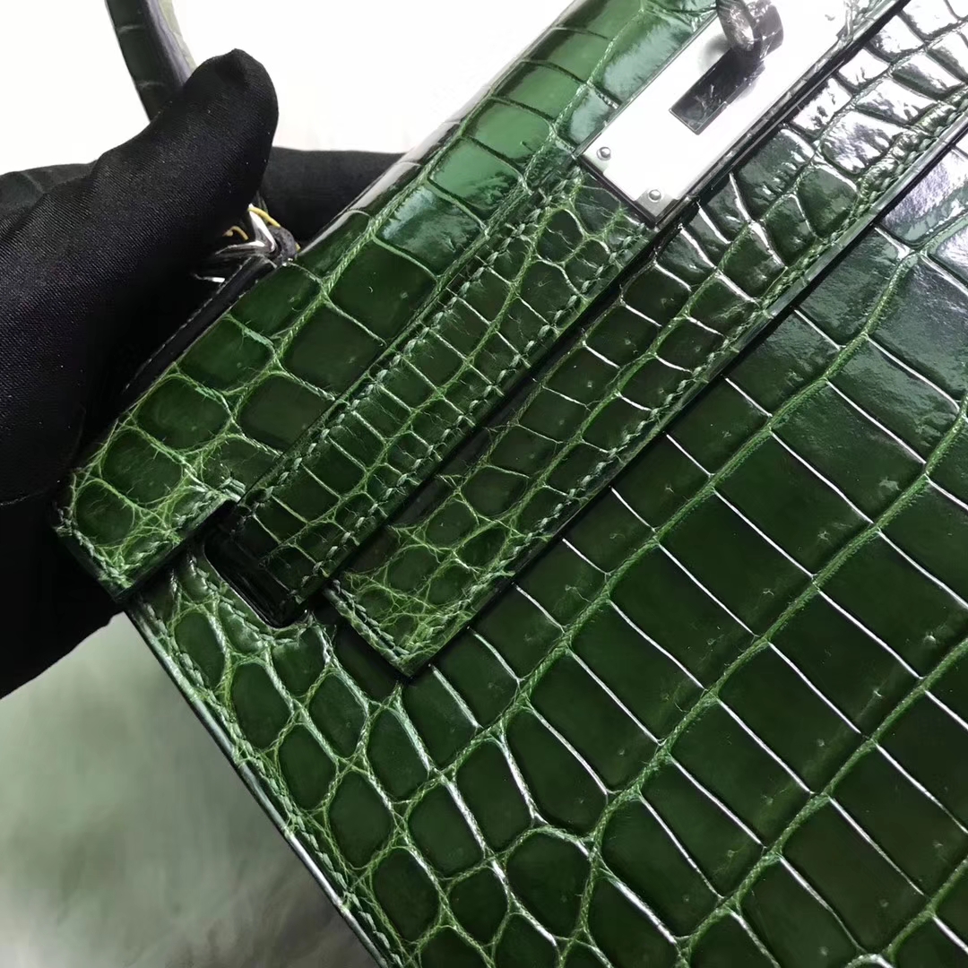 Noble Hermes CK67 Vert Fonce Shiny Crocodile Leather Kelly28CM Bag