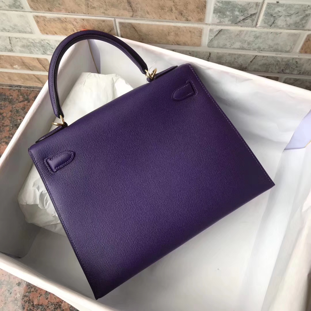 Noble Hermes 9W Violet Epsom Calfskin Kelly28CM Tote Bag Gold Hardware