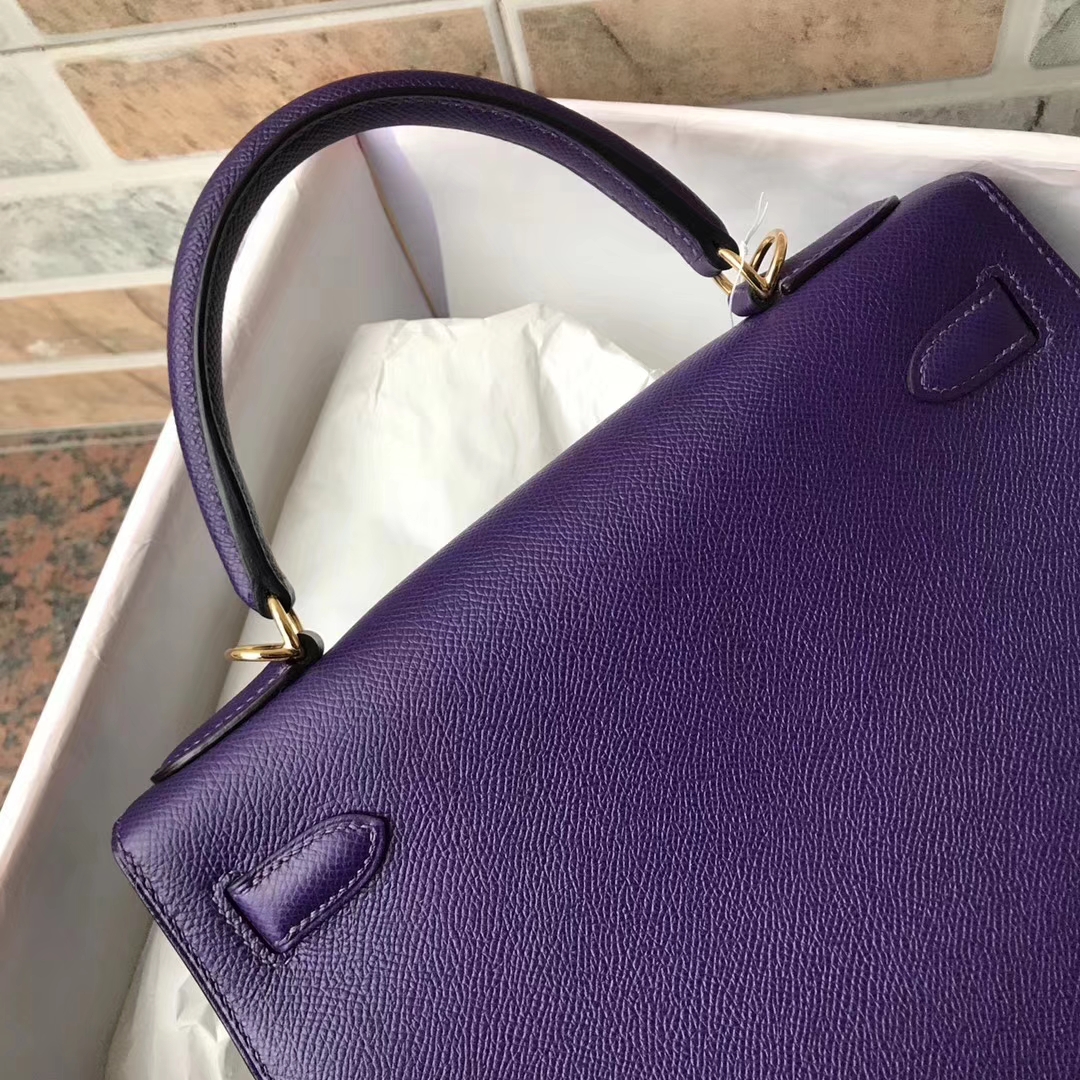 Noble Hermes 9W Violet Epsom Calfskin Kelly28CM Tote Bag Gold Hardware