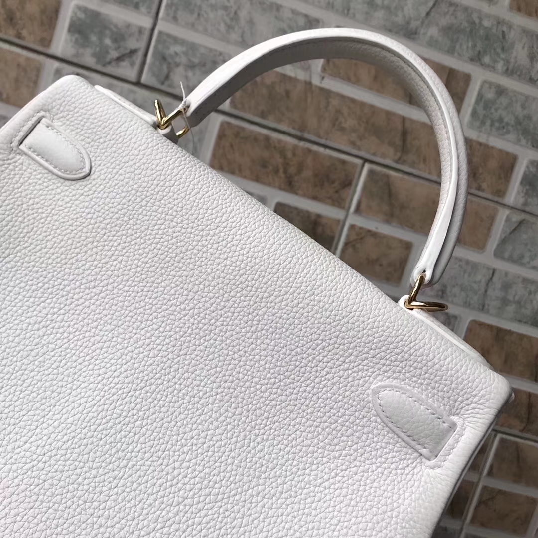 Hand Stitching Hermes 01 Pure White Togo Calfskin Retourne Kelly Bag28cm